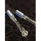 Cake Knife and Server Set with Blue and Silver Pearl Rhinestones Design All Occasions Wedding Sweet 16 Birthday